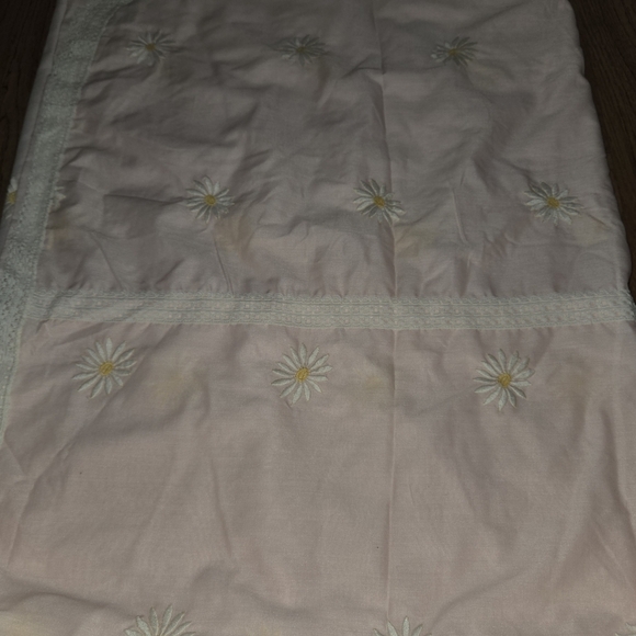 Vintage John Matouk Pink Daisy Flat Sheet Rounded Top Edges Lace - Picture 2 of 6